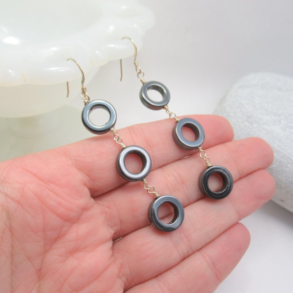 Sterling Hematite Donut earrings - Picture 8 of 8